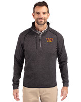 Washington Commanders Cutter & Buck Mainsail Sweater-Knit Mens Big and Tall Half Zip Pullover Jacket Charcoal Heather Front