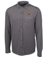 Washington Commanders Cutter & Buck Advantage Tri-Blend Pique Long Sleeve Knitted Mens Button Down Charcoal Mannequin