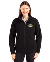 Green Bay Packers Cutter & Buck Cascade Eco Fleece Womens Full Zip Jacket Black Front