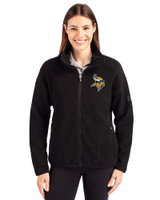 Minnesota Vikings Cutter & Buck Cascade Eco Fleece Womens Full Zip Jacket Black Front