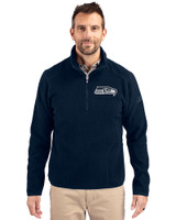 Seattle Seahawks Cutter & Buck Cascade Eco Sherpa Fleece Mens Big & Tall Quarter Zip Jacket Navy Blue Front