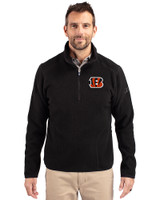 Cincinnati Bengals Cutter & Buck Cascade Eco Sherpa Fleece Mens Big & Tall Quarter Zip Jacket Black Front