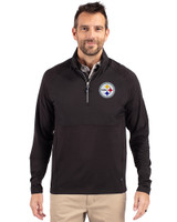 Pittsburgh Steelers Cutter & Buck Adapt Eco Knit Hybrid Recycled Mens Quarter Zip Black Front
