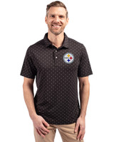 Pittsburgh Steelers Cutter & Buck Virtue Eco Pique Tile Print Recycled Mens Big & Tall Polo Black Front