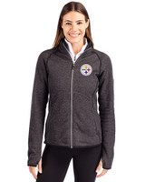 Pittsburgh Steelers Cutter & Buck Mainsail Sweater-Knit Womens Full Zip Jacket Charcoal Heather Front