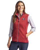 San Francisco 49ers Cutter & Buck Mainsail Sweater Knit Womens Full Zip Vest Cardinal Red Heather Front