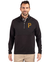 Pittsburgh Pirates Cutter & Buck Adapt Eco Knit Hybrid Recycled Mens Quarter Zip Black Front