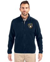 Milwaukee Brewers Cutter & Buck Cascade Eco Sherpa Mens Big & Tall Fleece Jacket Navy Blue Front