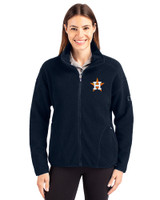 Houston Astros Cutter & Buck Cascade Epic Comfort Recycled Sherpa Fleece Womens Full Zip Jacket Navy Blue Front