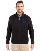 Los Angeles Dodgers Cutter & Buck Cascade Epic Comfort Recycled Sherpa Fleece Mens Full Zip Jacket Black Front