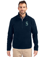 Seattle Mariners Cutter & Buck Cascade Eco Sherpa Fleece Mens Big & Tall Quarter Zip Jacket Navy Blue Front