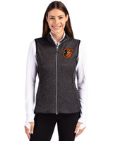 Baltimore Orioles Cutter & Buck Mainsail Sweater Knit Womens Full Zip Vest Charcoal Heather Front