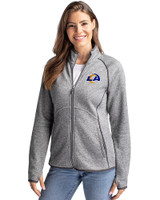 Los Angeles Rams - Cutter & Buck Mainsail Sweater-Knit Womens Full Zip Jacket Polished Heather Front