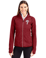 Philadelphia Phillies Cutter & Buck Mainsail Sweater-Knit Womens Full Zip Jacket Cardinal Red Heather Front