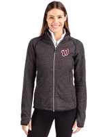 Washington Nationals Cutter & Buck Mainsail Sweater-Knit Womens Full Zip Jacket Charcoal Heather Front