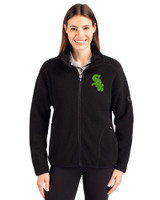 Chicago White Sox Cutter & Buck Cascade Epic Comfort Recycled Sherpa Fleece Womens Full Zip Jacket Black Front