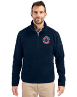 Chicago Cubs Cutter & Buck Cascade Eco Sherpa Fleece Mens Big & Tall Quarter Zip Jacket Navy Blue Front