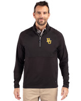Baylor Bears Cutter & Buck Adapt Eco Knit Hybrid Recycled Mens Quarter Zip Black Front