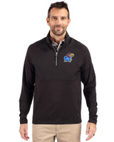 Kansas Jayhawks Cutter & Buck Adapt Eco Knit Hybrid Recycled Mens Quarter Zip Black Front