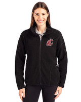Washington State Cougars Cutter & Buck Cascade Eco Fleece Womens Full Zip Jacket Black Front