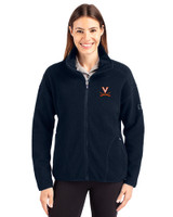 Virginia Cavaliers Cutter & Buck Cascade Epic Comfort Recycled Sherpa Fleece Womens Full Zip Jacket Navy Blue Front
