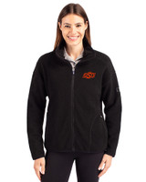 Oklahoma State Cowboys Cutter & Buck Cascade Eco Fleece Womens Full Zip Jacket Black Front