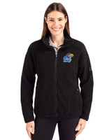Kansas Jayhawks Cutter & Buck Cascade Eco Fleece Womens Full Zip Jacket Black Front