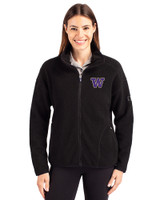 Washington Huskies Cutter & Buck Cascade Eco Fleece Womens Full Zip Jacket Black Front