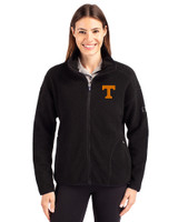 Tennessee Volunteers Cutter & Buck Cascade Eco Fleece Womens Full Zip Jacket Black Front