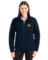 Michigan Wolverines Cutter & Buck Cascade Eco Fleece Womens Full Zip Jacket Navy Blue Front