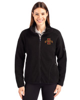 Iowa State Cyclones Cutter & Buck Cascade Eco Fleece Womens Full Zip Jacket Black Front