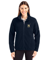 Navy Midshipmen Cutter & Buck Cascade Epic Comfort Recycled Sherpa Fleece Womens Full Zip Jacket Navy Blue Front