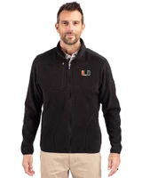 Miami Hurricanes Cutter & Buck Cascade Epic Comfort Recycled Sherpa Fleece Mens Full Zip Jacket Black Front