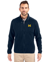 Michigan Wolverines Cutter & Buck Cascade Eco Fleece Mens Full Zip Jacket Navy Blue Front