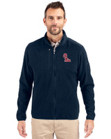 Ole Miss Rebels Cutter & Buck Cascade Epic Comfort Recycled Sherpa Fleece Mens Full Zip Jacket Navy Blue Front