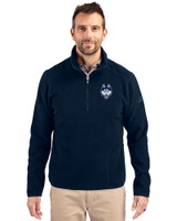 UConn Huskies - Cutter & Buck Cascade Eco Sherpa Fleece Mens Big & Tall Quarter Zip Jacket Navy Blue Front