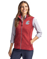 Washington State Cougars Cutter & Buck Mainsail Sweater Knit Womens Full Zip Vest Cardinal Red Heather Front