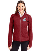 Washington State Cougars Cutter & Buck Mainsail Sweater-Knit Womens Full Zip Jacket Cardinal Red Heather Front