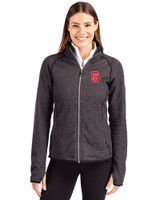 NC State Wolfpack Cutter & Buck Mainsail Sweater-Knit Womens Full Zip Jacket Charcoal Heather Front