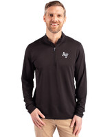 Air Force Falcons Cutter & Buck Virtue Eco Pique Recycled Quarter Zip Mens Big & Tall Pullover Black Front