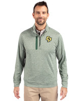 Cal Poly Mustangs Cutter & Buck Stealth Heathered Quarter Zip Mens Pullover Hunter Green Front