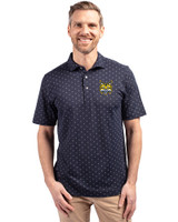 Quinnipiac Bobcats Cutter & Buck Virtue Eco Pique Tile Print Recycled Mens Polo Navy Blue Front