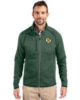 Cal Poly Mustangs Cutter & Buck Mainsail Sweater-Knit Mens Full Zip Jacket Hunter Heather Front