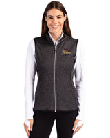 Tulsa Golden Hurricane Cutter & Buck Mainsail Sweater Knit Womens Full Zip Vest Charcoal Heather Front