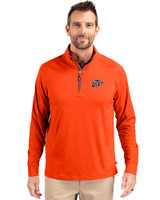 Texas El Paso Miners Cutter & Buck Adapt Eco Knit Stretch Recycled Mens Quarter Zip Pullover College Orange Front