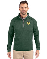 Cal Poly Mustangs Cutter & Buck Mainsail Sweater-Knit Mens Half Zip Pullover Jacket Hunter Heather Front