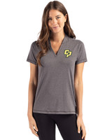 Cal Poly Mustangs Cutter & Buck Forge Eco Heathered Stretch Womens Blade Top Dark Black Heather Front