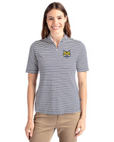 Quinnipiac Bobcats Cutter & Buck Virtue Eco Pique Stripe Recycled Womens Top Navy Blue Front