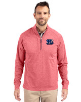 Cincinnati Bengals Americana Cutter & Buck Adapt Eco Knit Heather Mens Quarter Zip Pullover Cardinal Red Heather Front