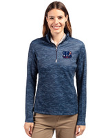Cincinnati Bengals Americana Cutter & Buck Traverse Stretch Eco Camo Print Quarter Zip Womens Pullover Navy Blue Front